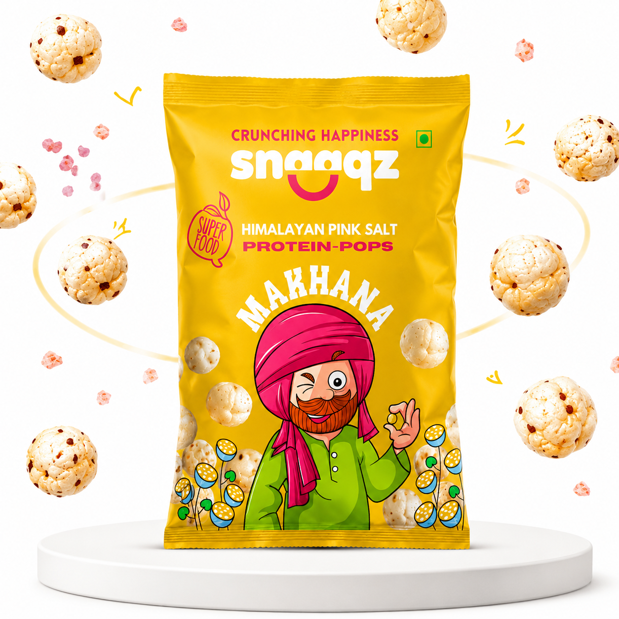 Snaaqz Himalayan Pink Salt Makhana | Guilt-Free, Low Calorie & High Protein | Perfect for Evening Hunger | Roasted Fox Nuts Pack Of 3(30gm Per Pack)