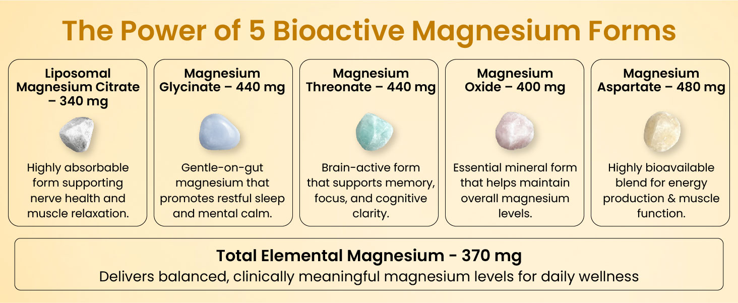 Vlado's Himalayan Organics 5X Strength Liposomal Magnesium Supplement - 2100mg+ with Chelated Magnesium Glycinate, Citrate, Oxide, Threonate, Aspartate & Triple magnesium Complex | For Sleep, Cramps, Recovery, Nerve & Muscle Function, Clinically Proven, 100% RDA - 120 Tablets