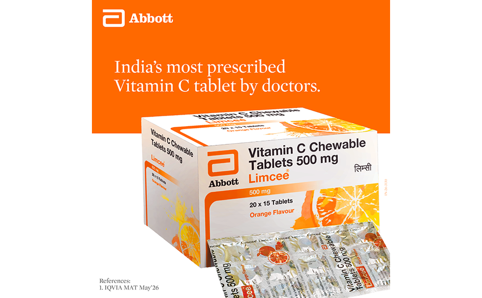 Limcee Chewable Natural Vitamin C Chewable Tablets 500mg || Tangy Orange Flavour || Boost Immunity || Supports Energy || Antioxidant || Skin Care || Men and Women -15 Tabs (Pack of 5)