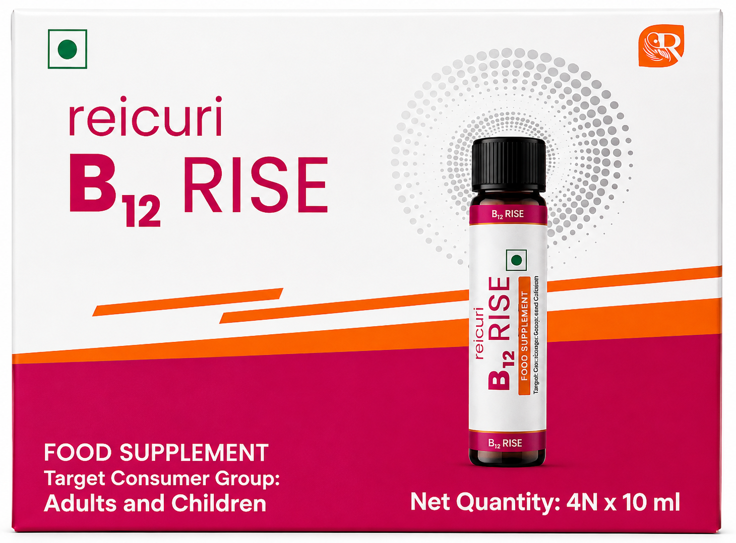 reicuri B12 Rise,Vitamin B12 Liquid Supplement - 40 Day Supply (4x10ml Vials) - High Absorption Vitamin B12 for Energy, Immunity & Brain Function - 1ml Daily Dose for Adults & Kids - Vegan Friendly