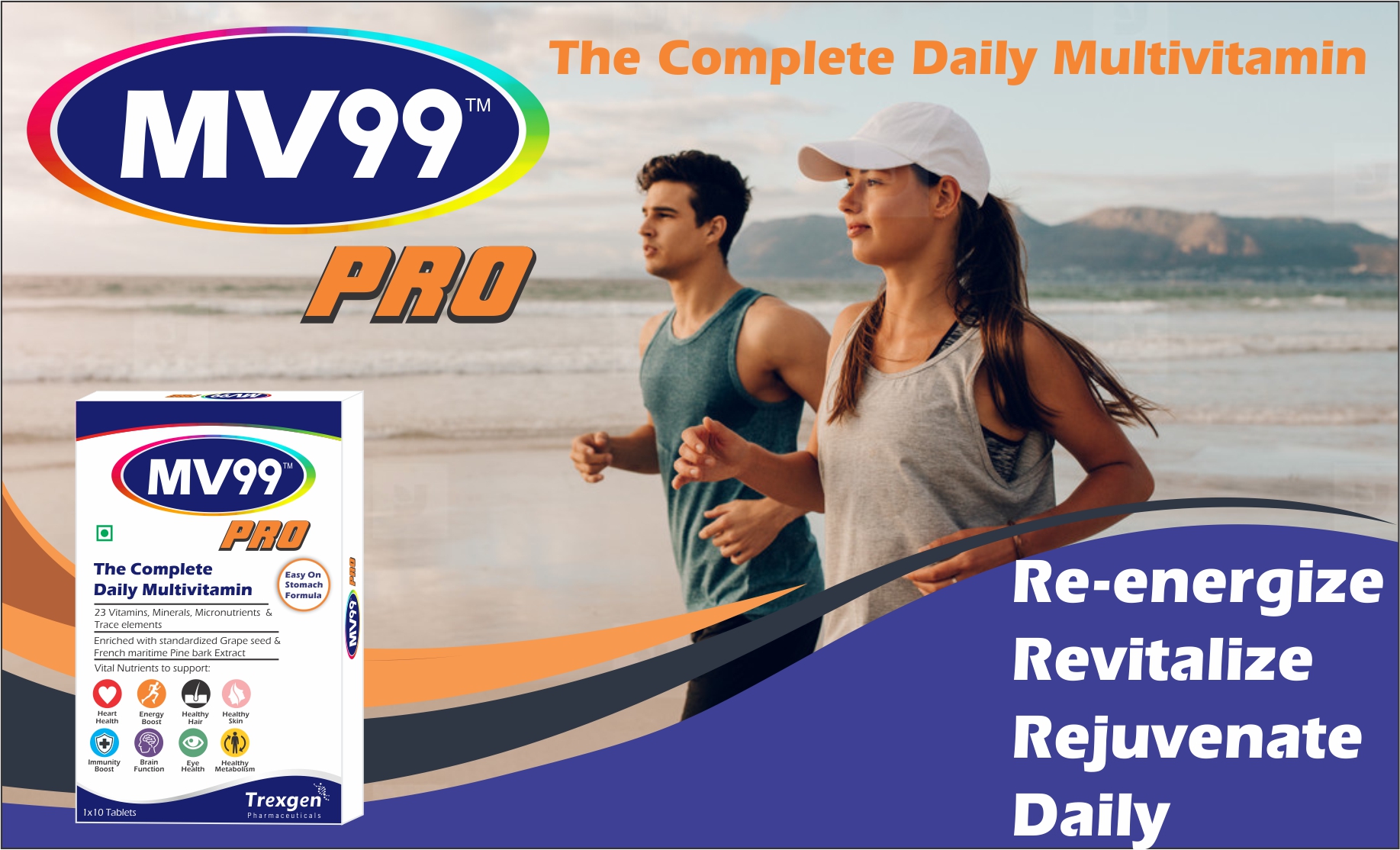 Trexgen® MV99™-PRO The Complete Daily Multivitamin with A,D,E,K,B-Complex, C, Multiminerals Micronutrients & Trace elements with Grape Seed & Pomegranate extract (3x10 = 30 Tabs)