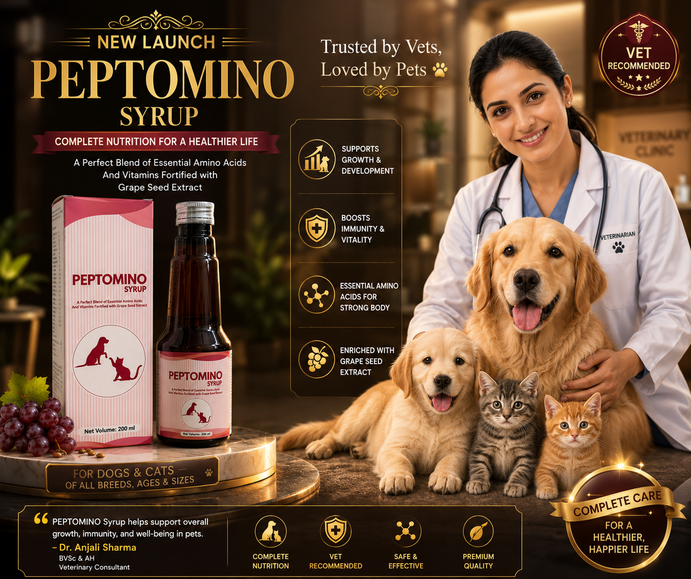 PEPTOMINO Syrup Amino Acids & Vitamins with Grape Seed Extract 200ml