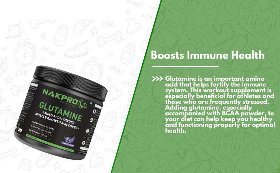 Nakpro L-Glutamine Powder - JAR | 4g Glutamine Per Serving, 50 Servings | Post Workout Amino Acid Protein Supplement for Muscle Growth and Recovery (Blueberry, 250g)