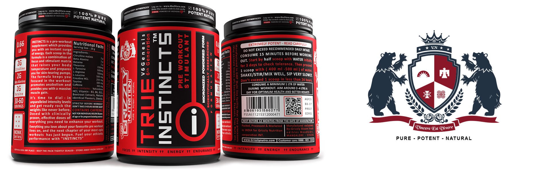 Grizzly Nutrition True Instincts 300 Grams Advanced Pre Workout Powder Supplement for Men & Women | Energy, Focus & Muscle Pump Formula with L-Citrulline, Beta Alanine, Creatine, Theanine & Caffeine +11 Researched Performance Boosters, Spanish Strawberry