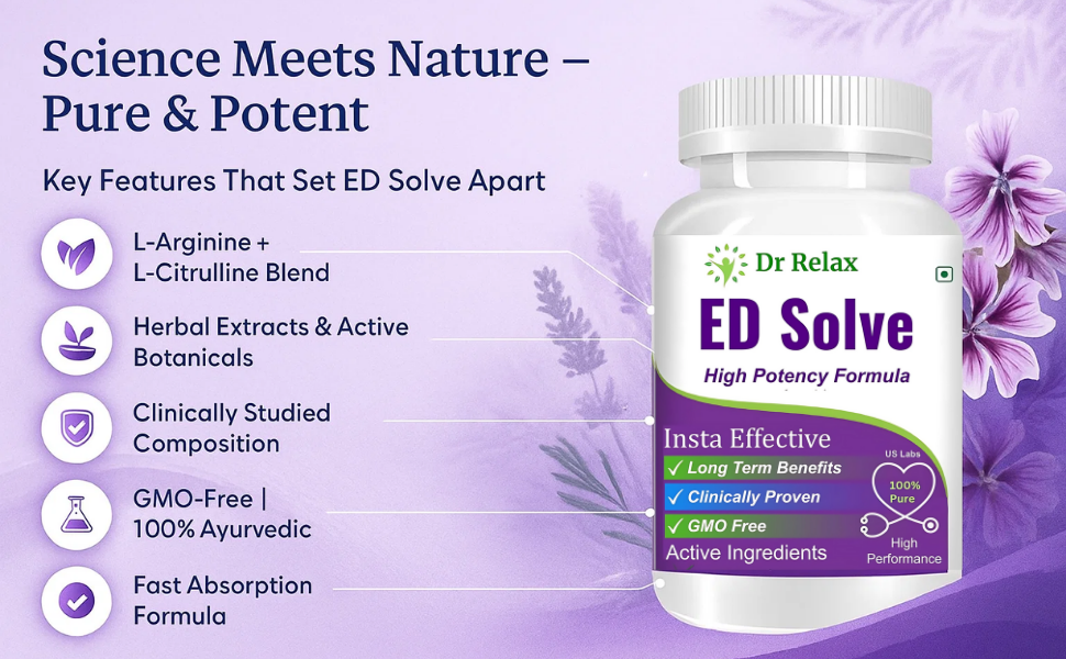 100% Ayurvedic ED Solve L Arginine L Citulline Capsules - Natural Health Supplement