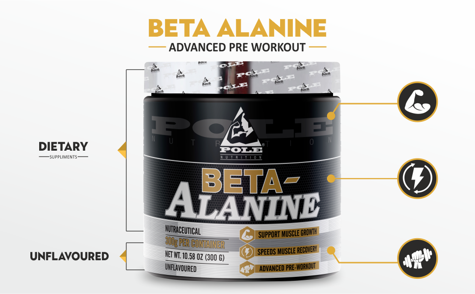 Pole Nutrition Beta-Alanine - Muscle Growth & Recovery Pre-Workout Powder for Men & Women, Unflavored, 300g - Boost Your Training Performance