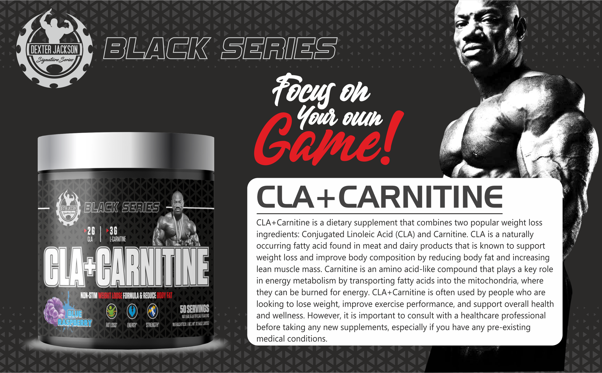Dexter Jackson Signature Series Black Series Cla + Carnitine | Watermelon Flavor | 50 Servings, 300G - Advanced Fat Metabolism Support For Peak Performance