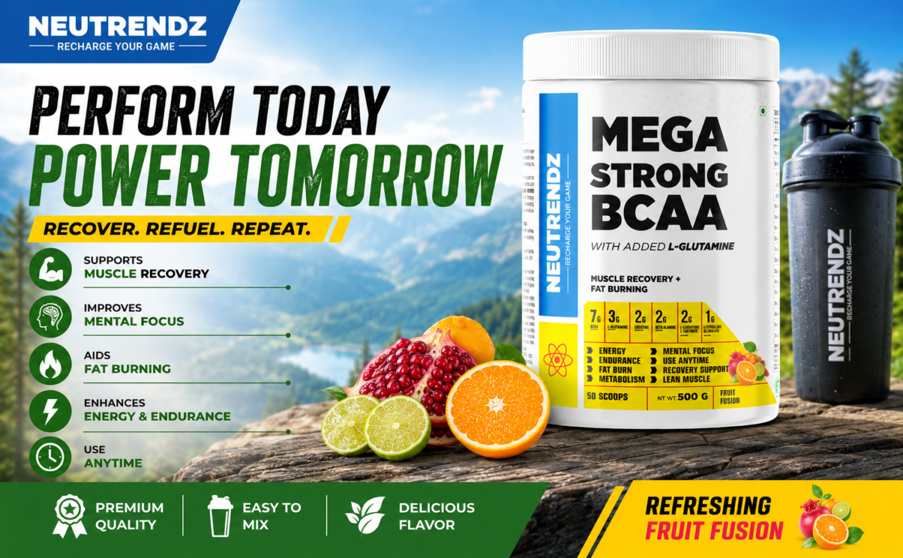 Mega Strong BCAA + Glutamine 7g | BCAAs, 3g Glutamine, Creatine, Beta-Alanine & L-Carnitine | Muscle Recovery, Endurance & Hydration Support | Intra/Post Workout Supplement (500g, Lychee)