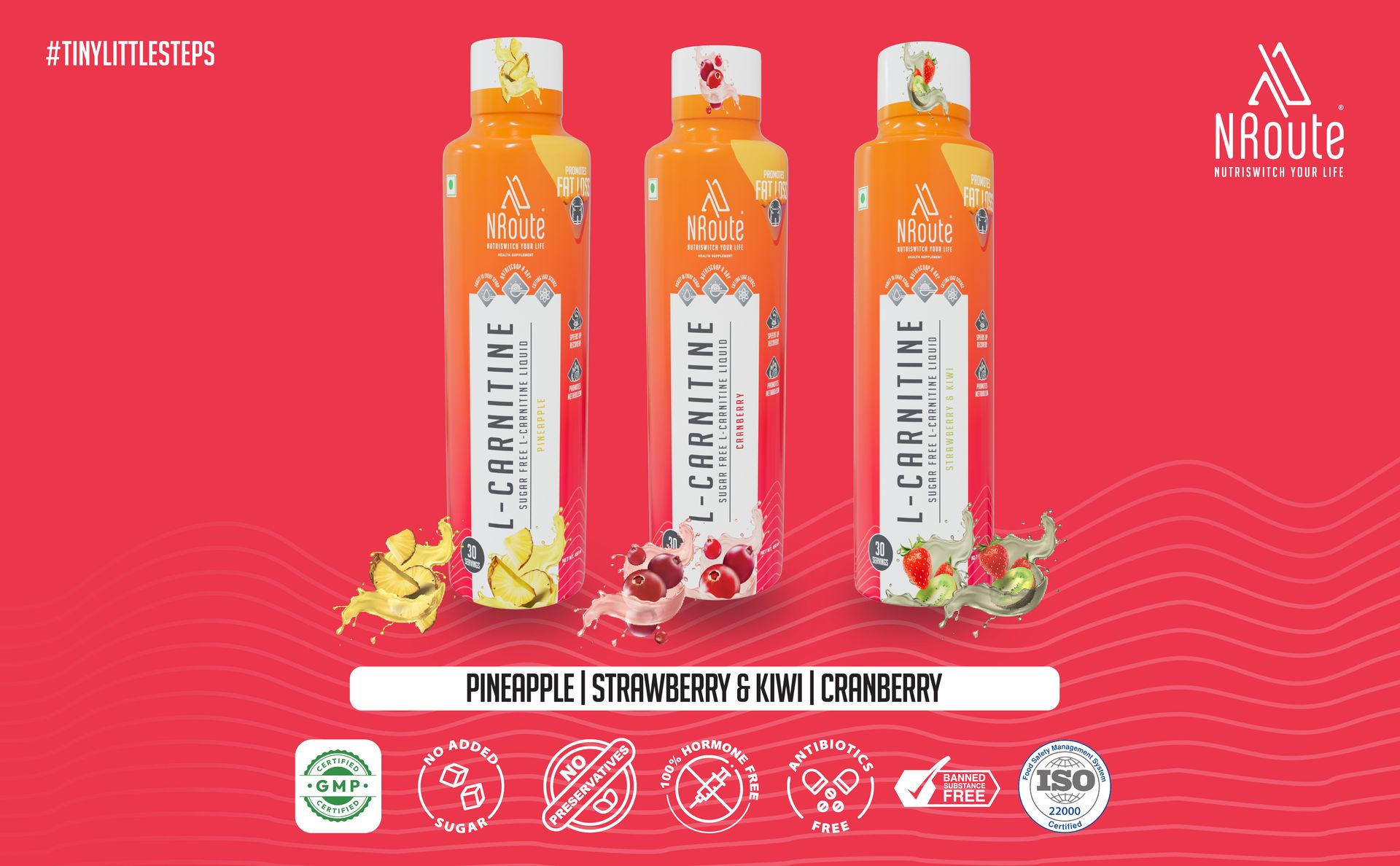 NRoute L-Carnitine Liquid 3000mg Converts Fat into Energy, Zero Sugar Fat Loss Drink, Post Workout Supplement for Muscle Growth - Pineapple 450ml