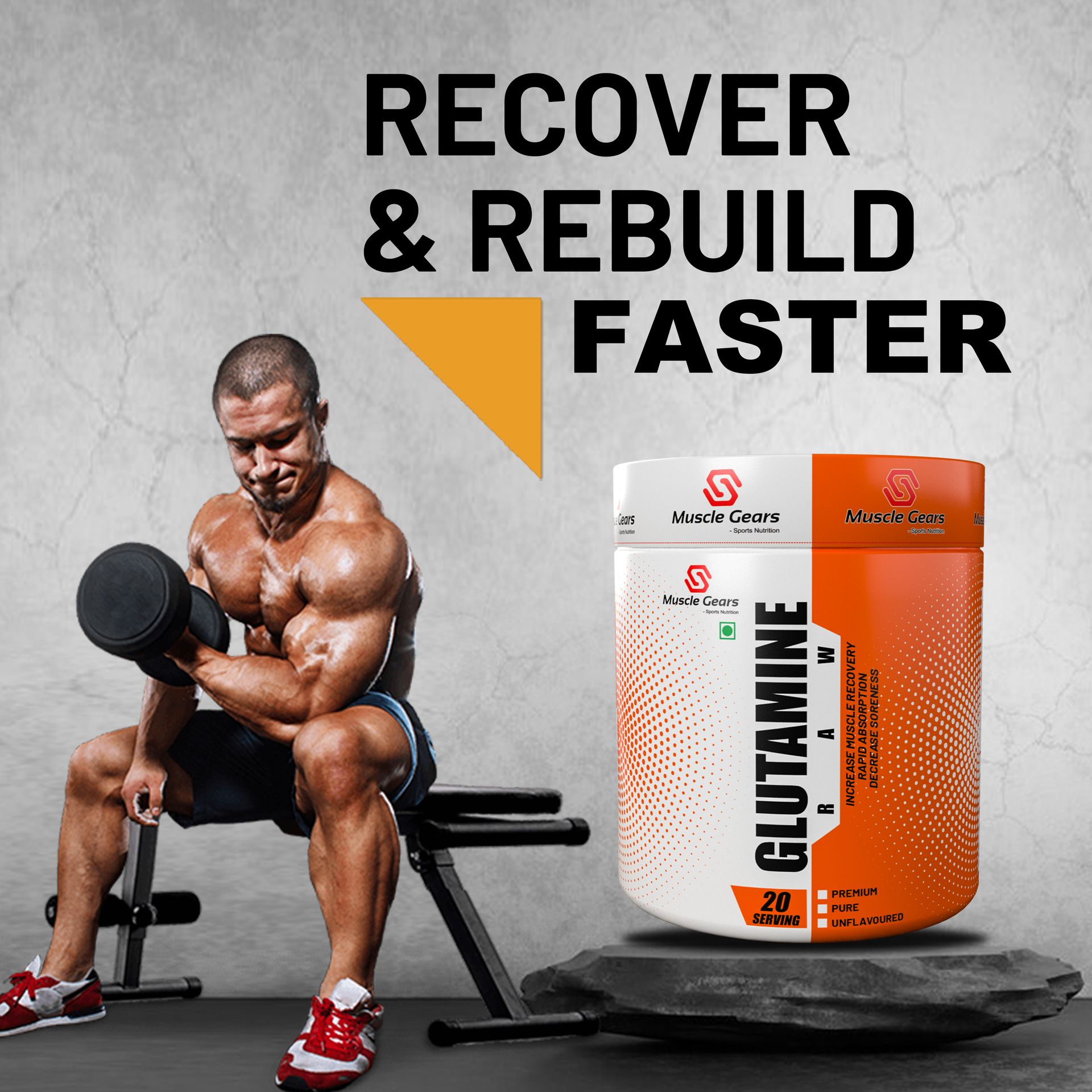Muscle Gears L-Glutamine Powder 5000mg | Muscle Recovery & Lean Muscle Growth | Gut Health & Immune Support | Gluten Free | Fast Absorption | Unflavoured | 150g