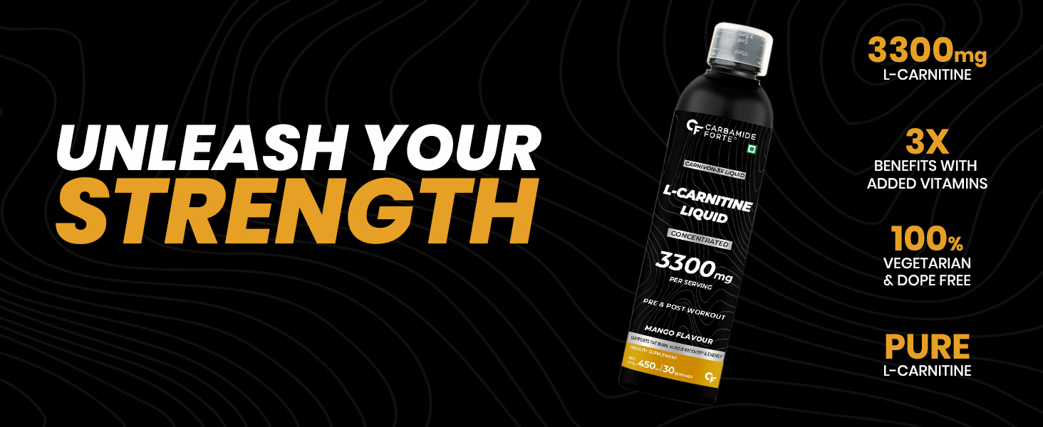Carbamide Forte L Carnitine Liquid 3300 Mg Per Serving With Added Vitamins - Mango Flavour - 30 Servings - 450 Ml (Pack Of 2 Count)