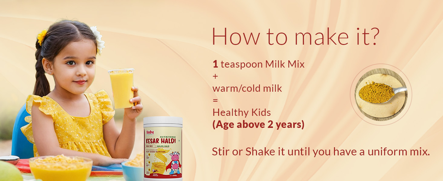 BabyOrgano Kesar Haldi Milk Mix for Kids 2+ Years | With Hadjod, Anantmool & Jyotismati | Ayurvedic Health Drink | Made with Honey & Jaggery | No Refined Sugar | High Protein & Gluten-Free | 300g