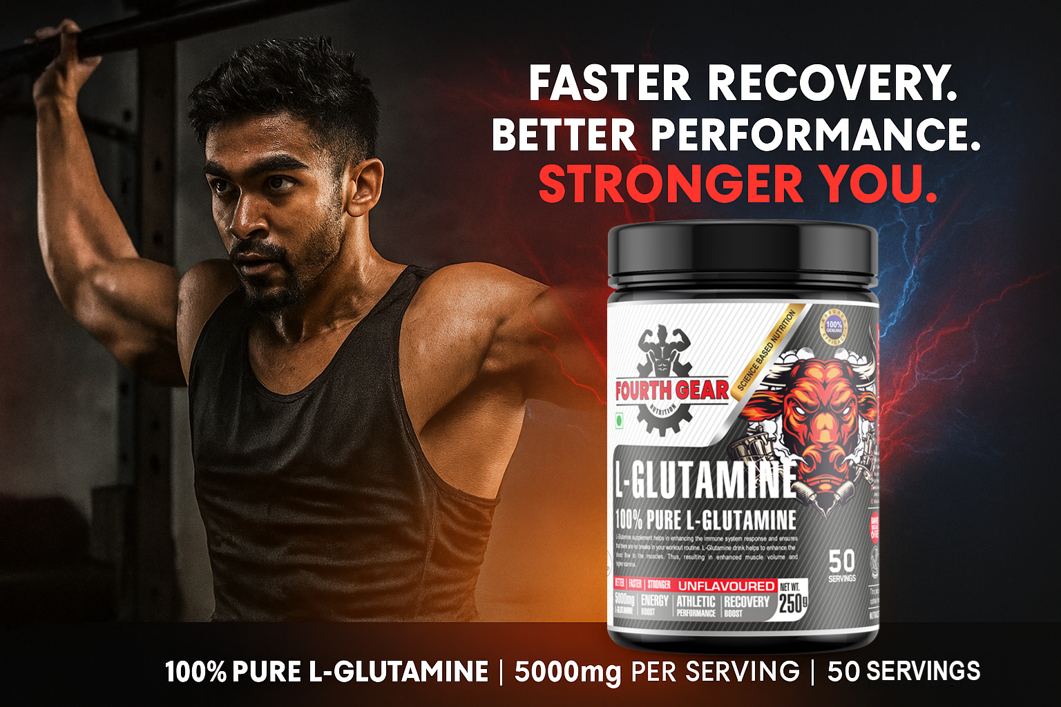 L-Glutamine 100% Pure Micronized | 5000mg per Serving | Unflavoured Muscle Recovery, Energy & Performance Supplement | 250g (50 Servings) | Vegetarian