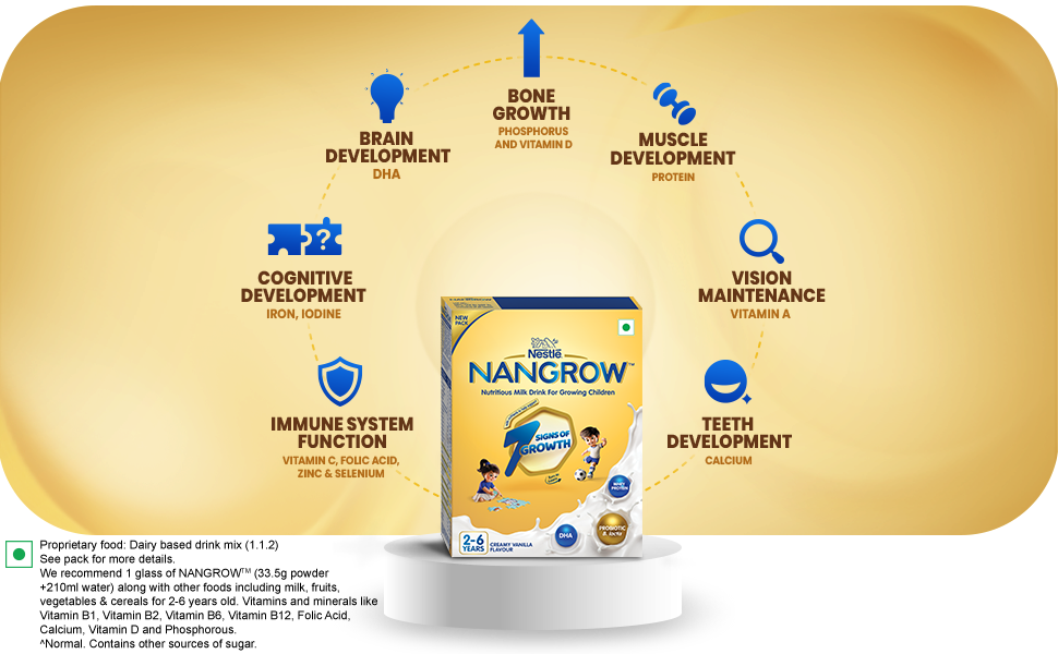 Nangrow Nutritious Milk Drink Powder For Growing Children Toddler Aged 2-6 Years | Contains DHA | Rich In Protein & Vital Nutrients | Creamy Vanilla Flavor, 400g, BIB Pack (Pack of 2)