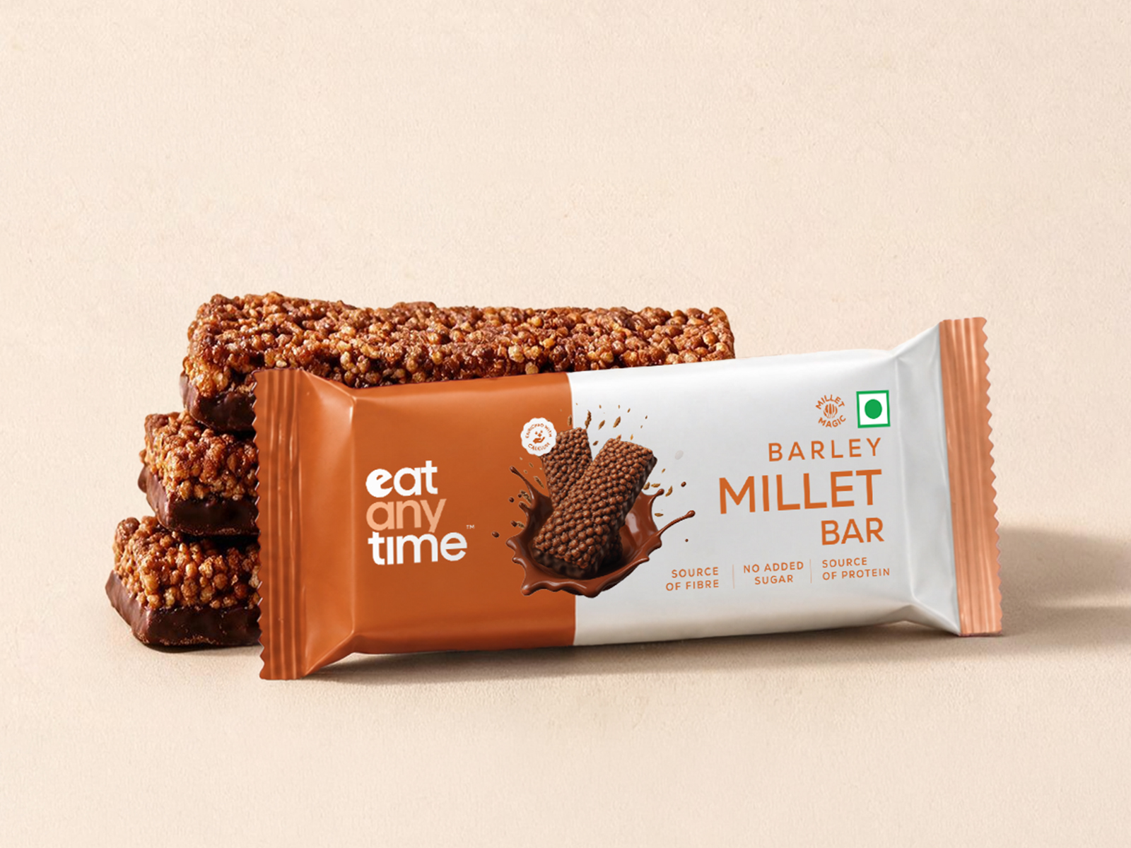 Eat Anytime Barley Millet Bar | Cranberry | Ancient Indian Supergrain | Source of Fibre | Enriched with Calcium | No Added Refined Sugar | 25g
