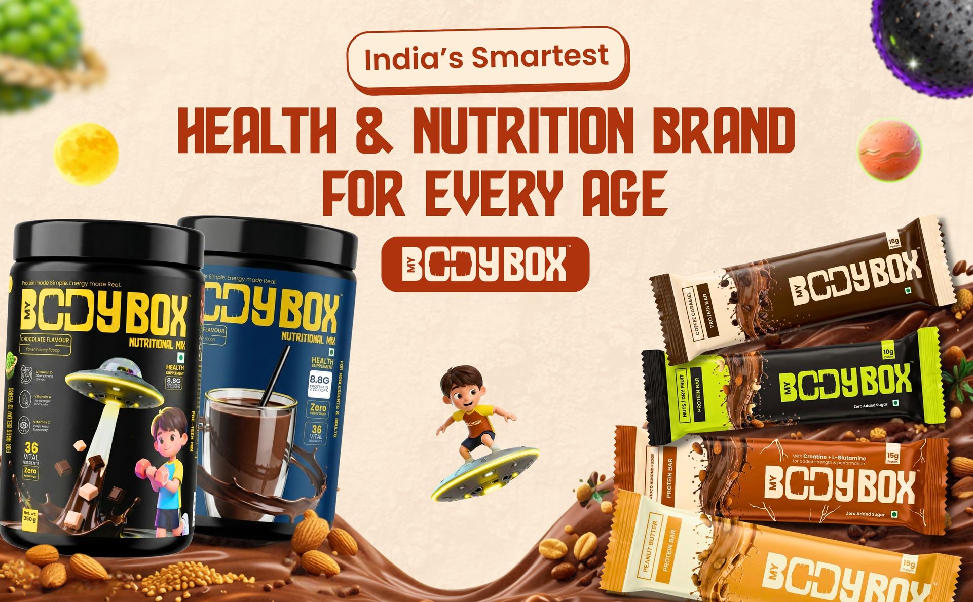 MyBodyBox Healthy Protein Bar | India's First Protein Bars with Creatine + L-Glutamine | 15g Whey Protein, Zero Added Sugar, Low Carb Energy Snack | Choco Almond Flavor