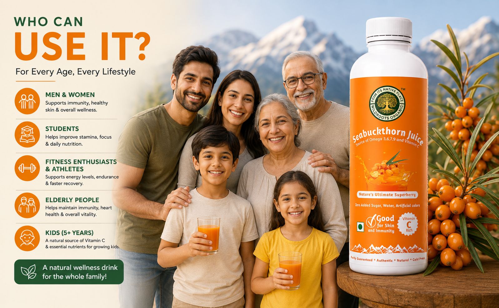 Sea Buckthorn Juice 300ml | Natural Source of Vitamin C I Omega 3 6 7 9 I High in Antioxidants | Immunity, Skin Glow & Gut Health Support | No added sugar or color