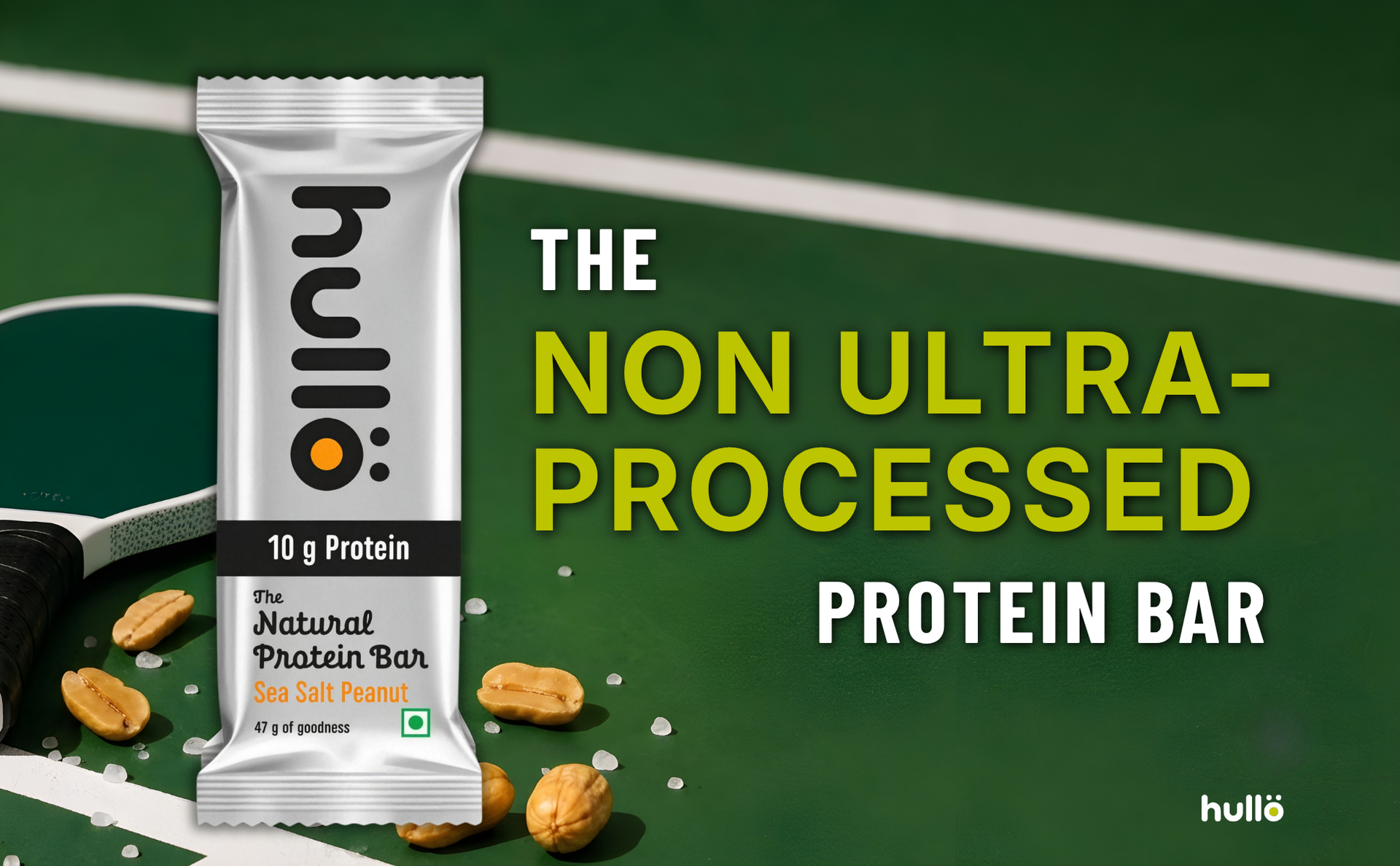 Hullo The Natural Protein Bar | High Fiber & Rich in Omega 3, 6, and 9 | Healthy Snack for Gym, Office & Travel | Dairy Free, Soy Free & Non Ultra Processed (Pack of 12, Sea Salt Peanut)