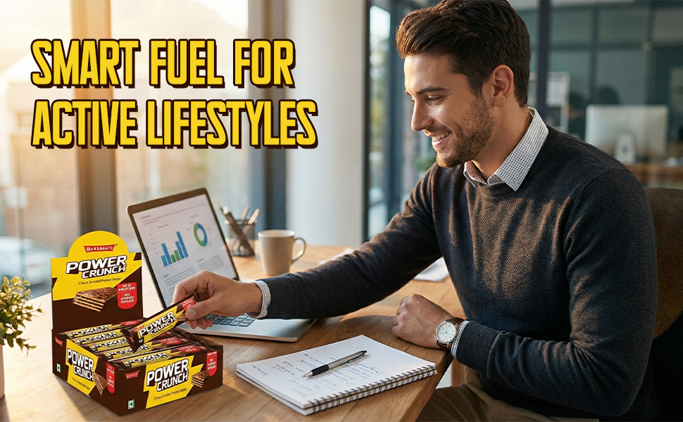 BAKEMATE Power Crunch Chocolate Hazelnut Protein Wafer Bars | No Added Sugar | High Protein & High Fiber | Low Sodium | 100% Vegetarian | Pack of 5 | 200g