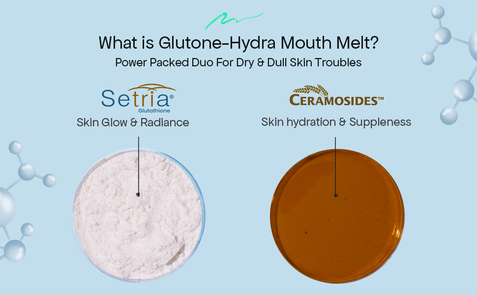 Glutone-Hydra Mouth Melt | Setria Glutathione with Ceramosides Mouth Melts for Dry Skin | Glowing Hydrated Skin | Pack of 10 Sachets