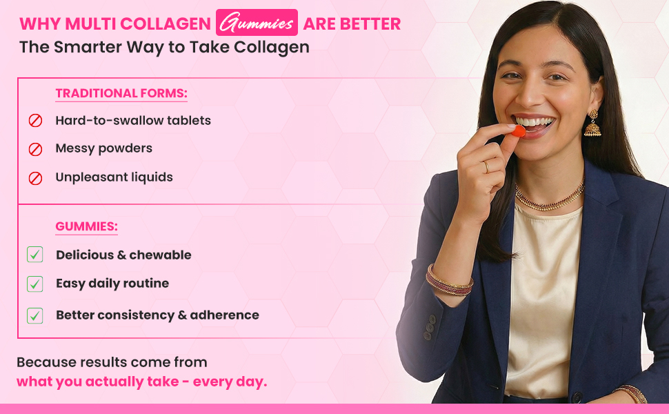 Naturyz Bovine Free Multi Collagen Gummies for Skin Health | Hyaluronic Acid, Vitamin C, Vitamin E & Biotin | Skin Elasticity, Hydration & Glow Supplement | Hydrolyzed Peptides with Type I, II, III, V & X | Easy-to-Absorb Gummy | No Added Sugar, Delicious Taste- 50 count (Mix Fruit Flavor)