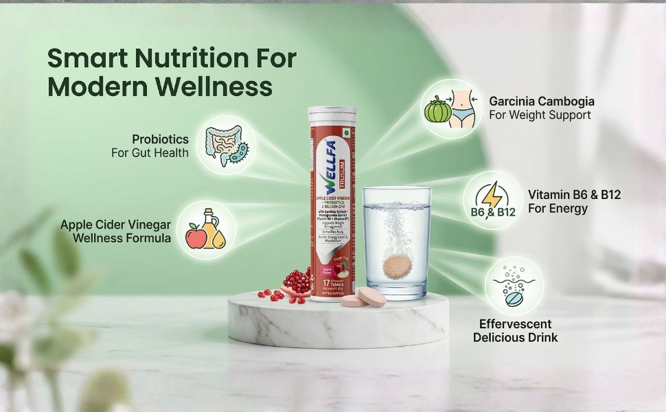 Truslim Effervescent Tablets | Apple Cider Vinegar with 2 Billion CFU Probiotics | With Vitamin B6 & Vitamin B12 | Sugar-Free Supplement | 34 Apple Flavour Tablets (Pack of 2)