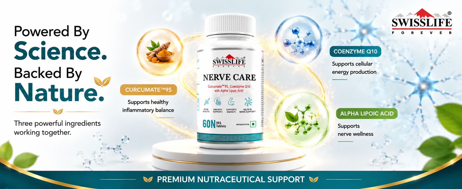 SWISSLIFE FOREVER Nerve Care Tablets (60 Tablets) | Multivitamin with Coenzyme Q10, Alpha Lipoic Acid & B-Vitamins | Supports Nerve Health, Energy & Immunity | For Men & Women