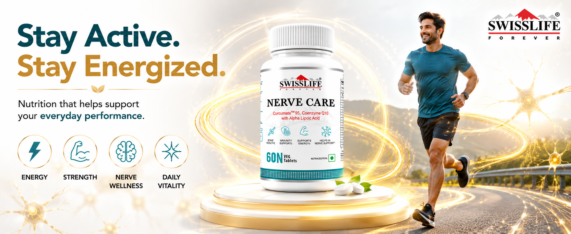 SWISSLIFE FOREVER Nerve Care Tablets (60 Tablets) | Multivitamin with Coenzyme Q10, Alpha Lipoic Acid & B-Vitamins | Supports Nerve Health, Energy & Immunity | For Men & Women