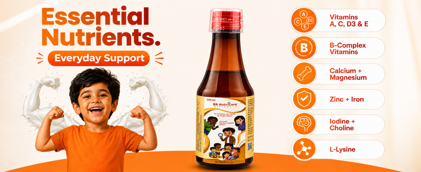 Kids Multivitamin Multimineral & L-Lysine Syrup 200ml | Daily Nutrition Supplement for Kids | Supports Growth, Immunity, Brain Development & Appetite | With Calcium, Zinc, Magnesium, Vitamin D3 & B-Complex | Orange Flavour - Pack of 1