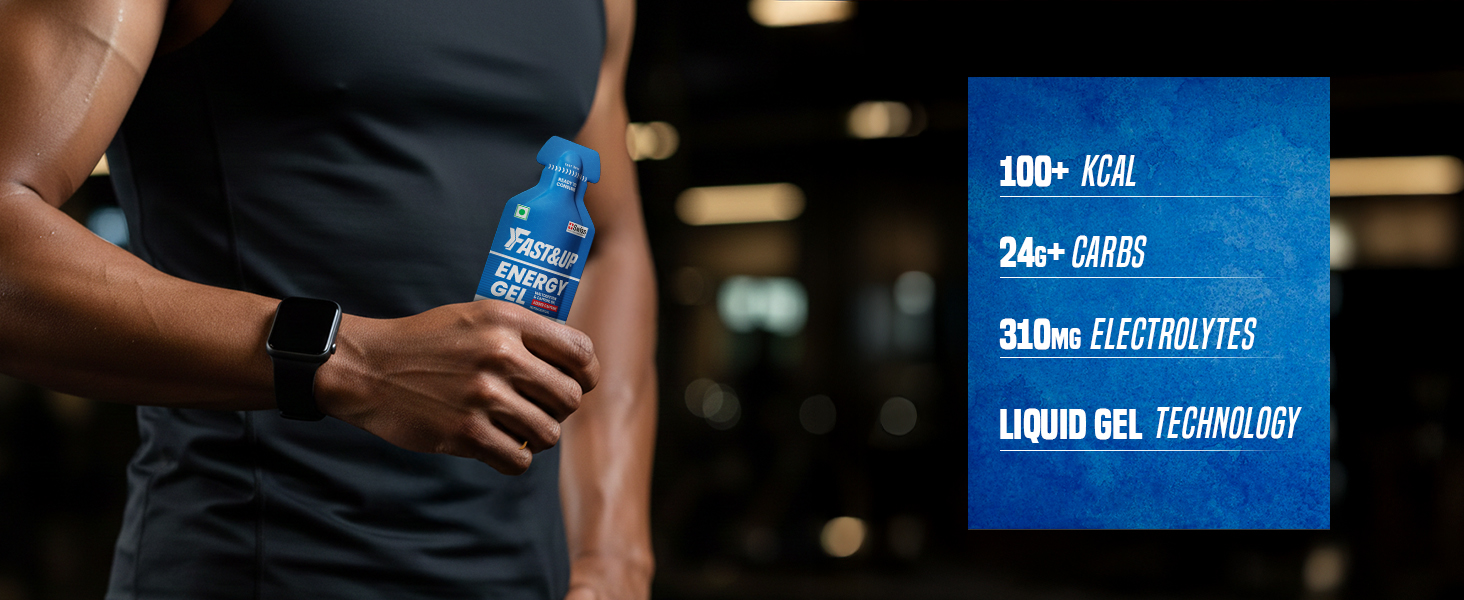 Fast&Up Energy Gel- Orange Blast flavour (Caffeinated) - Pack of 6 Gel Sachets, 39g per sachet- For Instant energy boost, Improved endurance and performance