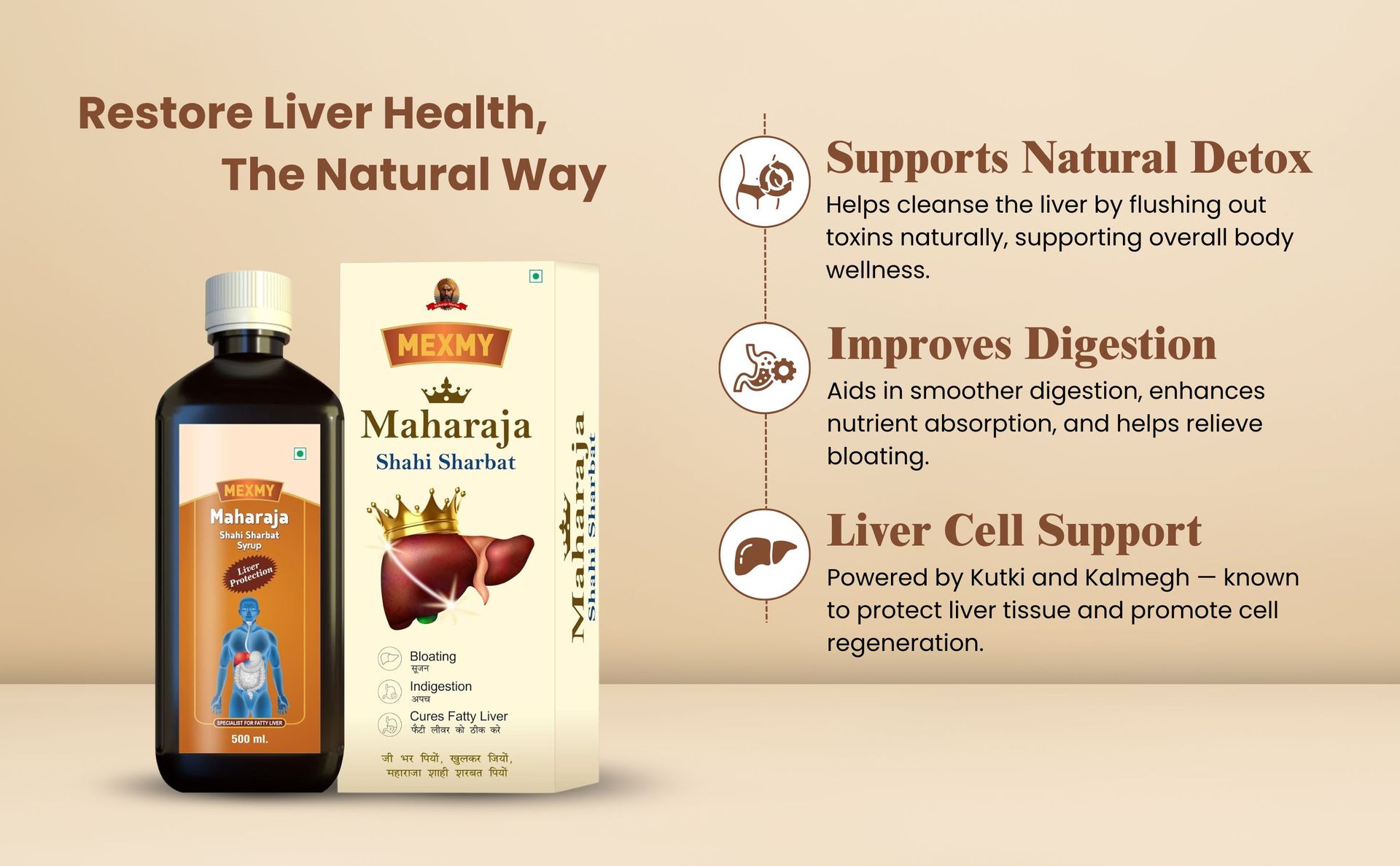 Mexmy Maharaja Shahi Sharbat Liver Detox Syrup with Milk Thistle & Arjuna Bark by Green Cure, Liver Supplement with Milk Thistle Liver Detox Cleanse