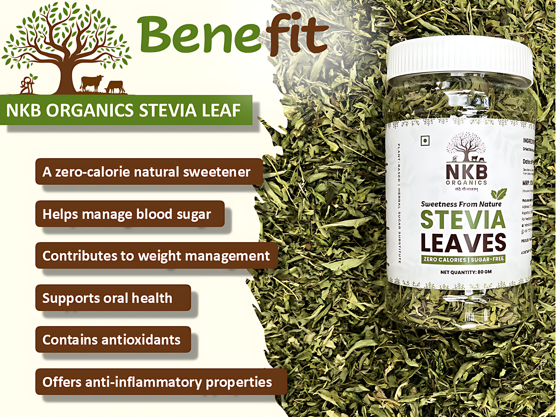 Stevia Leaves Dry (320g) Dried Loose Leaves from Stevia Plant, Zero Calorie, Sugar-Free Sweetener, Natural Sweetener, Calorie-Free | Regulates Blood Sugar Levels