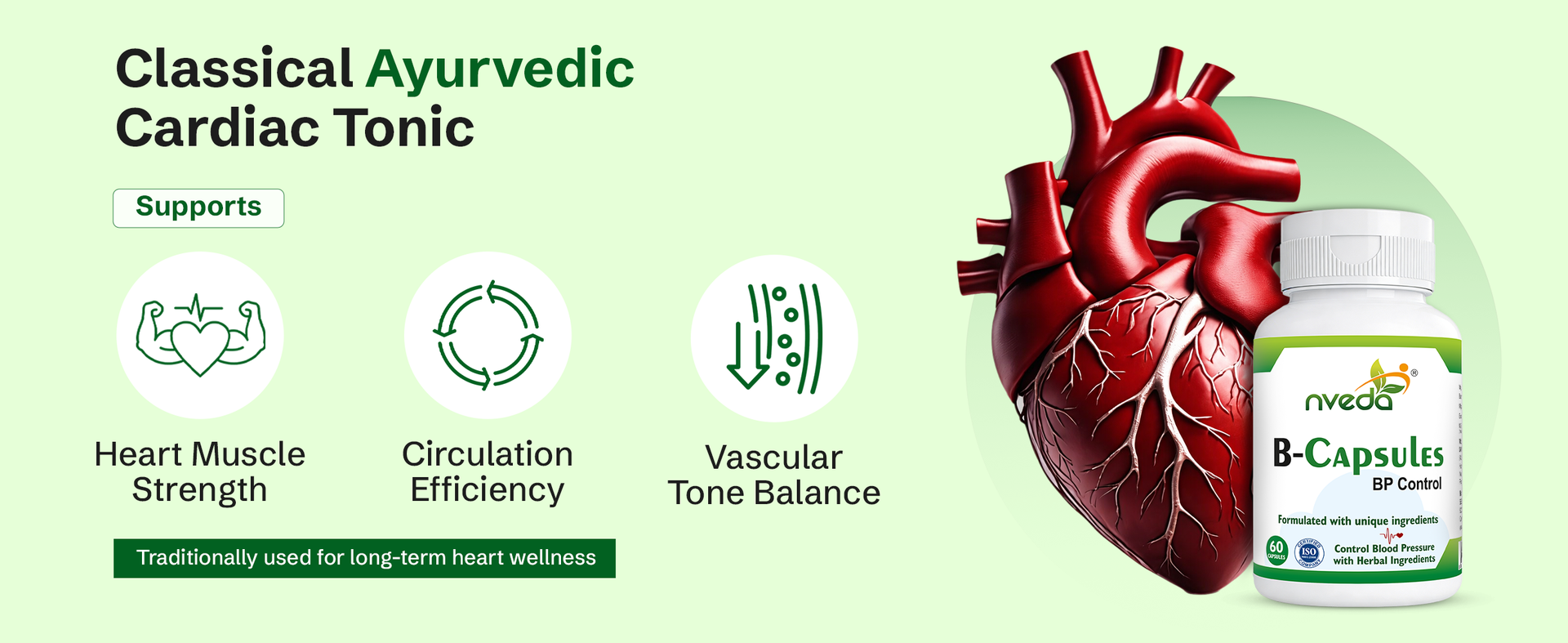 Nveda BP Support Capsules | Ayurvedic Formula for Healthy Blood Pressure Management | Heart & Circulation Support Supplement | 60 Capsules