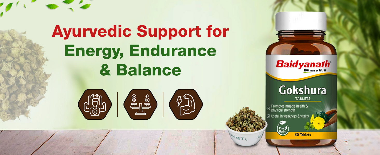 Baidyanath Ayurved Gokshura - 60 Tablets | Supports Strength & Vitality (Pack of 2)