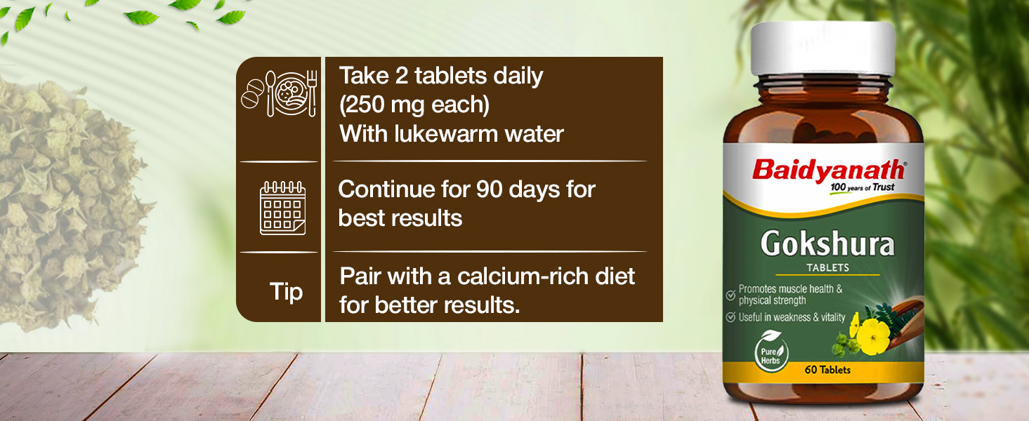 Baidyanath Ayurved Gokshura - 60 Tablets | Supports Strength & Vitality (Pack of 2)