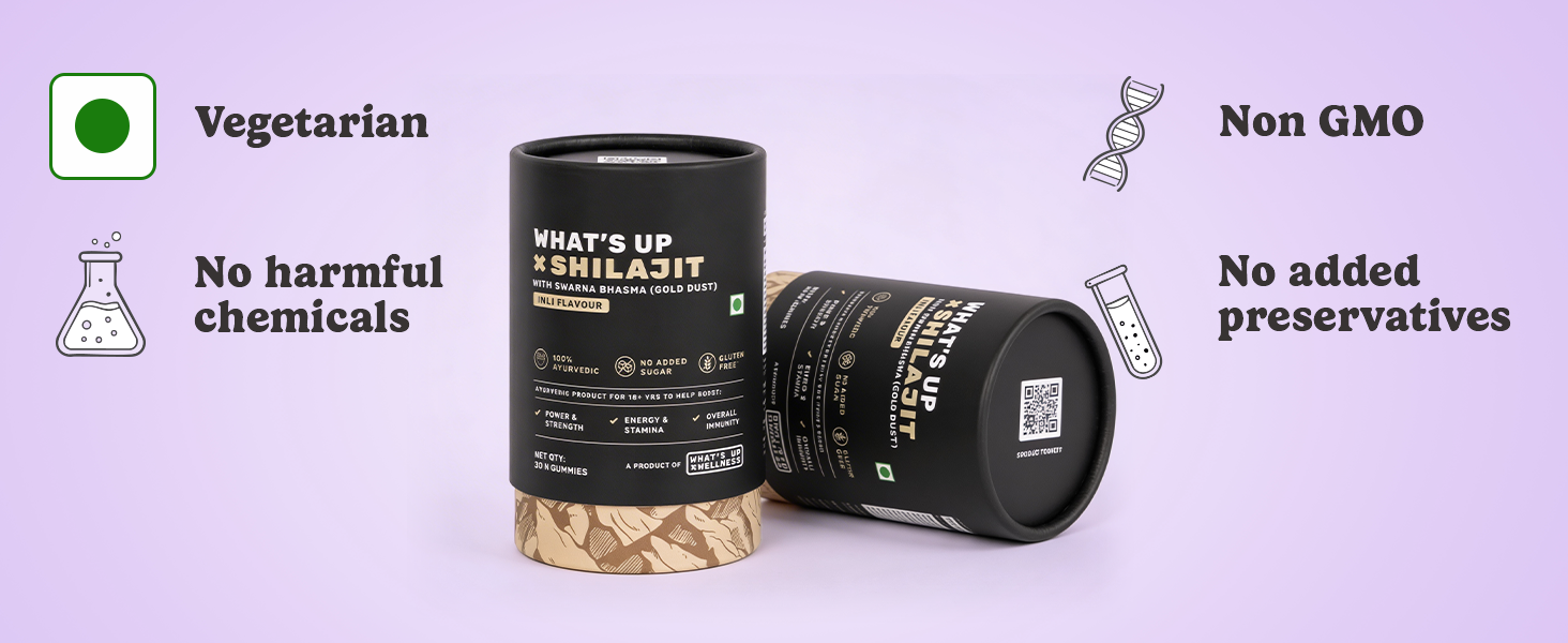 What's Up Wellness Shilajit/Shilajeet Gummies | 200 Mg Resin With 24 Carat Gold Dust | Improves Strength, Stamina And Overall Immunity| No Added Sugar| Shilajit for Men & Women