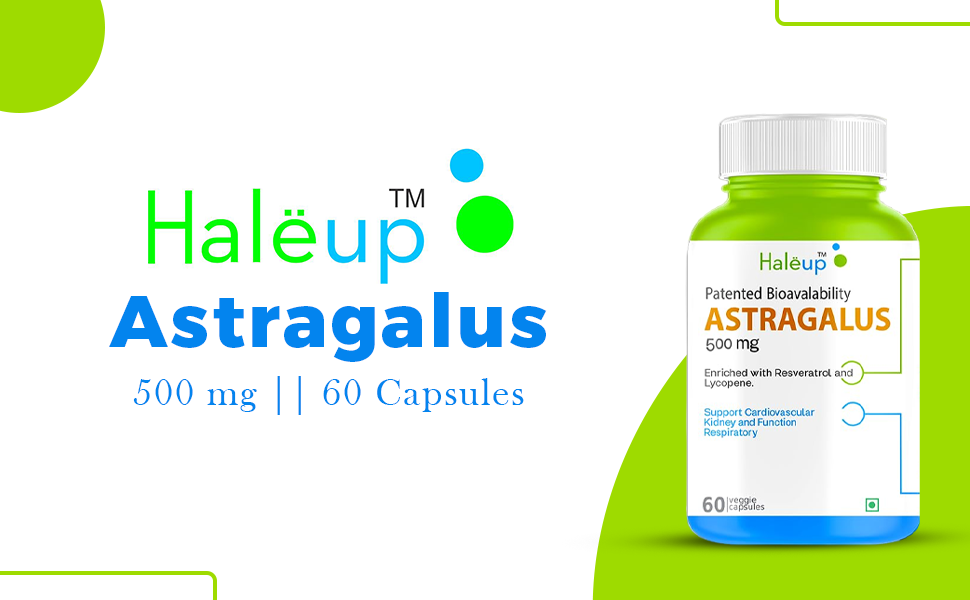 Haleup Astragalus 500 mg || 60 capsules || Enriched with Resveratrol & Lycopene || Heart & Immune Support || Researched in USA (Pack of 1, 60)