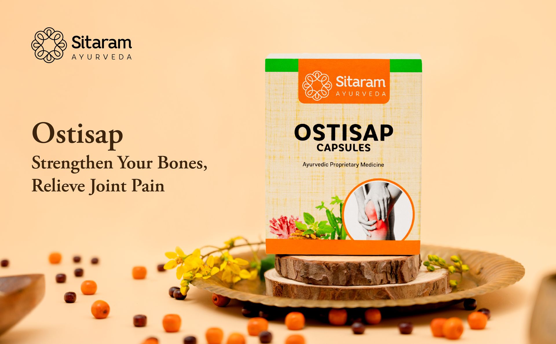 Sitaram Ayurveda Ostisap Tablets | Ayurvedic Bone Support Formula | Helps Strengthen Skeletal System, Joint Stability & Mobility | Natural Calcium Blend, Cissus & Ashwagandha | 60 Nos