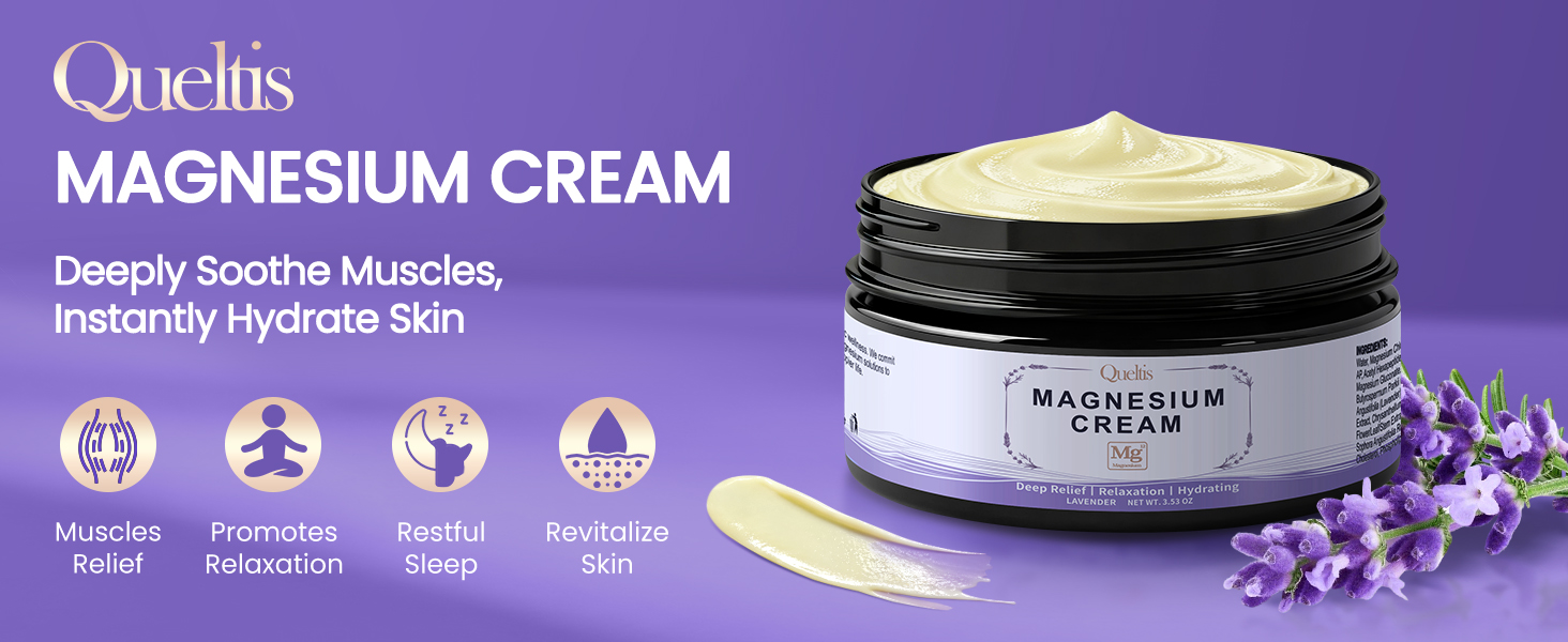 Magnesium Cream, Magnesium Lotion for Sleep, Pain & Leg Cramps, Topical Magnesium Chloride Cream for Muscle Relaxation, Calm, Moisturizing - Skin-Friendly & Safe for Kids & Adults | 3.53OZ (Lavender)