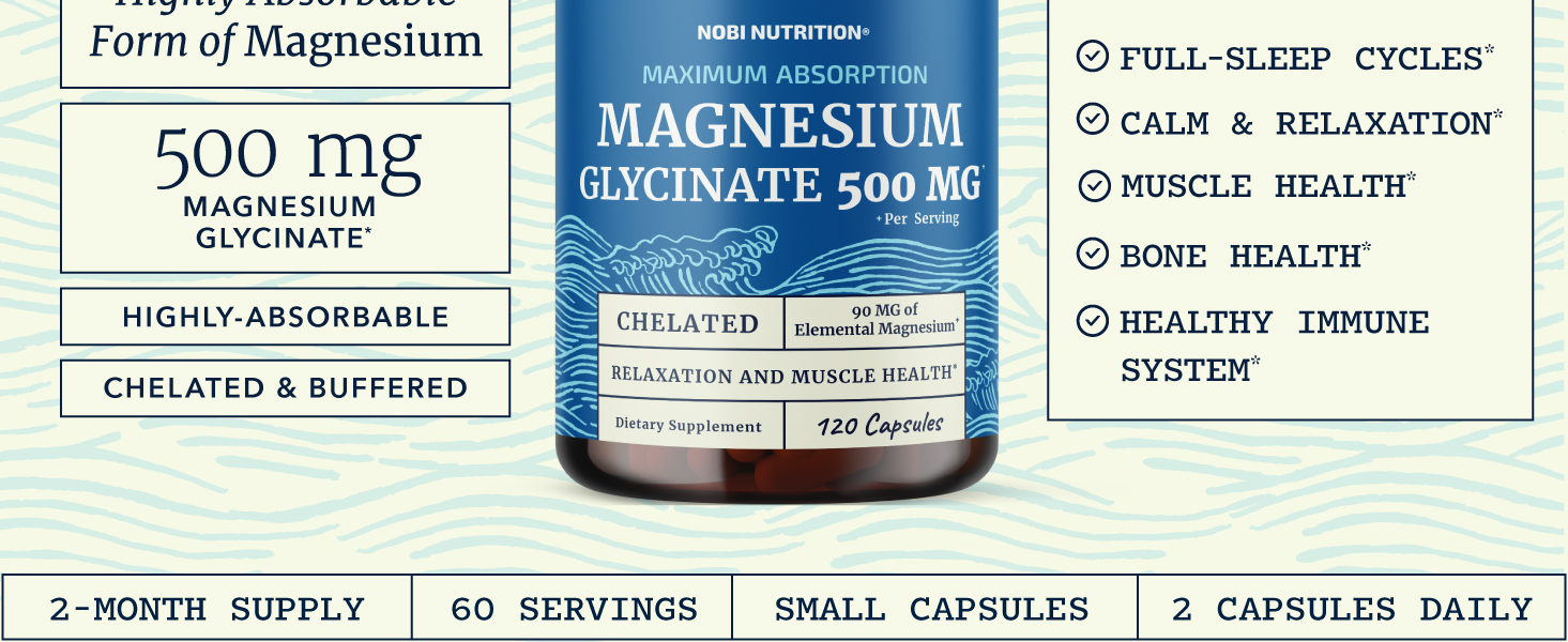 Magnesium Glycinate 500mg, High Absorption, Sleep & Relaxation Support