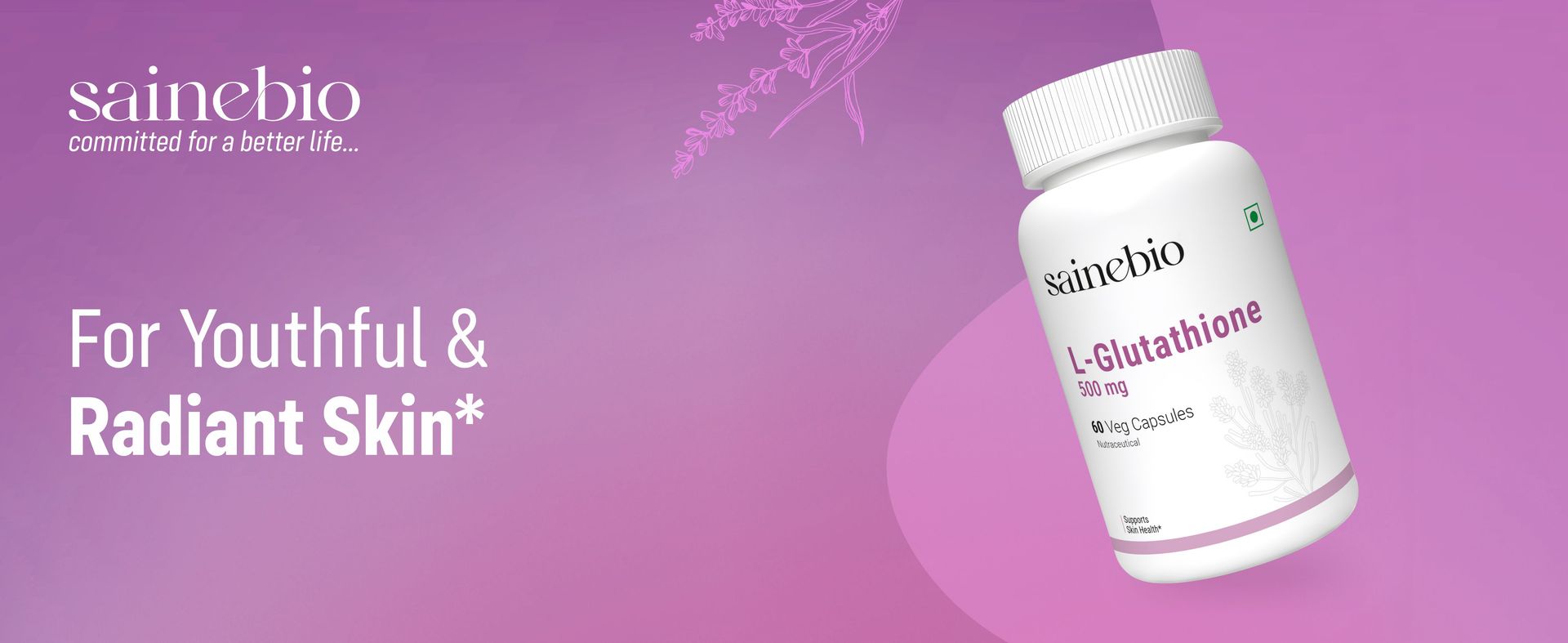Sainebio L-Glutathione 500 mg – Antioxidant Complex with Vitamin C, E, Alpha Lipoic Acid, Grape Seed Extract & Hyaluronic Acid – Balanced Daily Supplement – 60 Capsules