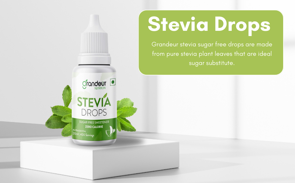 Grandeur Zero Colorie Sugar Free Stevia Drops, No Maltodextrin No Dextrose, For Keto Diet & Weight Watchers, Sugar Substitute - 40ml (800 servings) (Pack of 2)