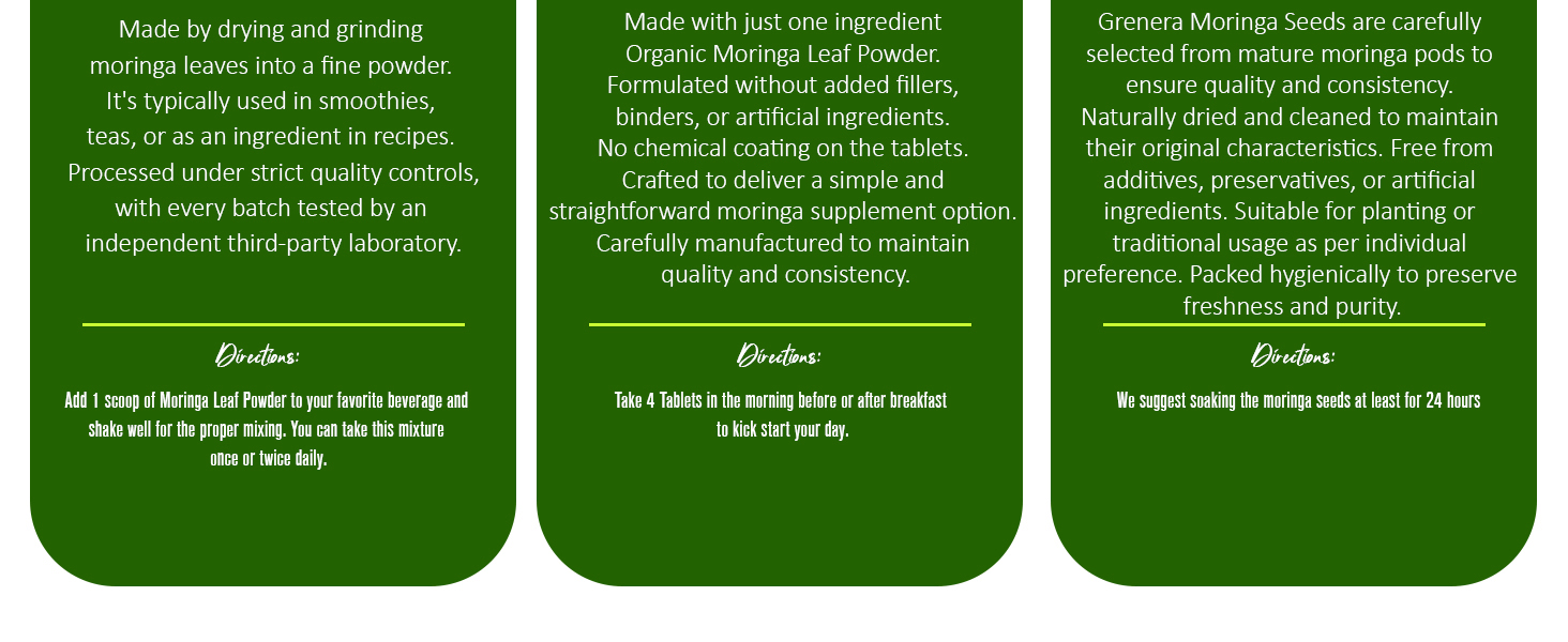 Grenera Organic Moringa Tablets 120 nos, Drumstick Leaf Powder Tablets, Super-Food Shigru, Vegan, Gluten Free, Non GMO