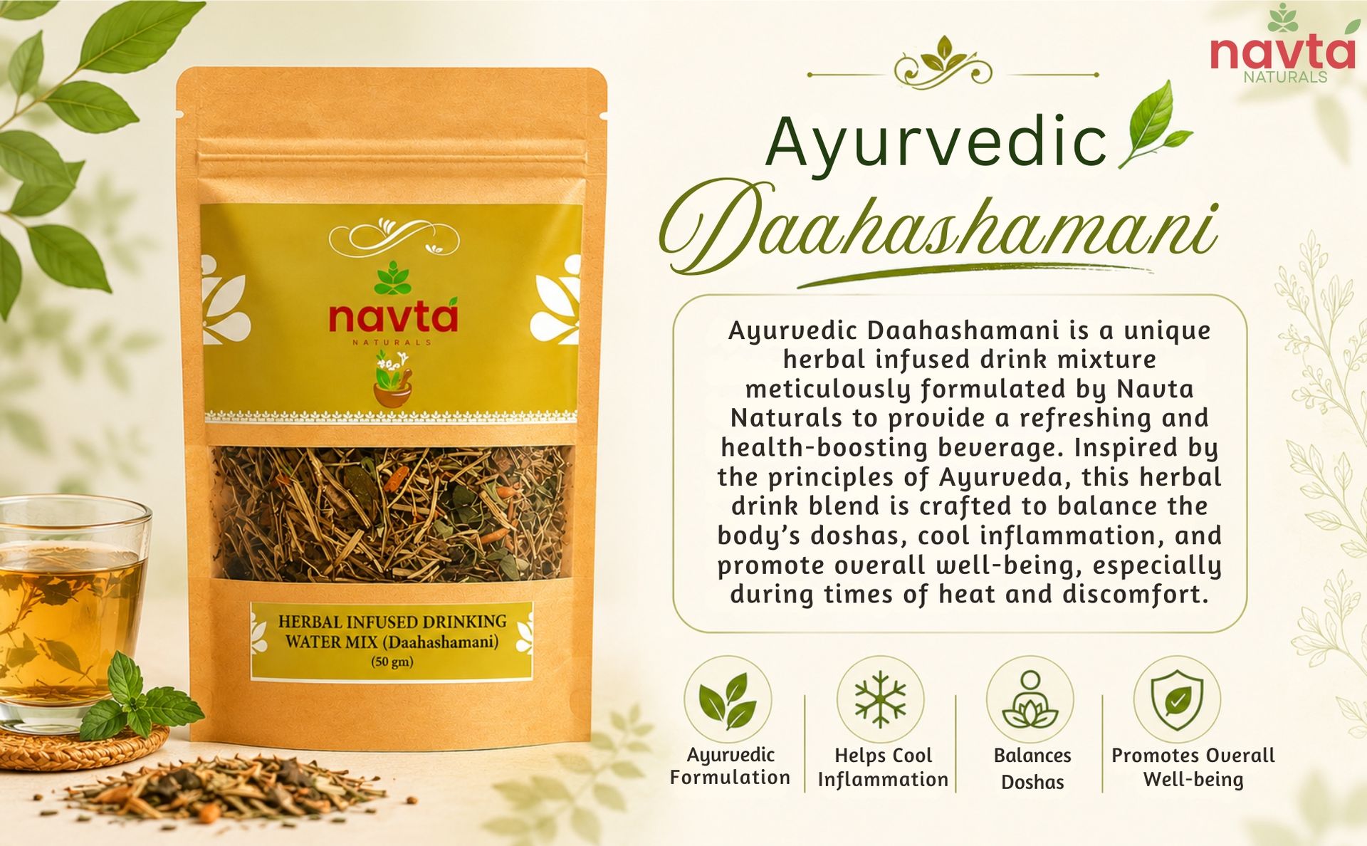 Daahashamani Herbal Water Mix – Ayurvedic Lung Detox & Digestive Wellness Drink | Natural Hydration Support (Pack of 2 x 50g)