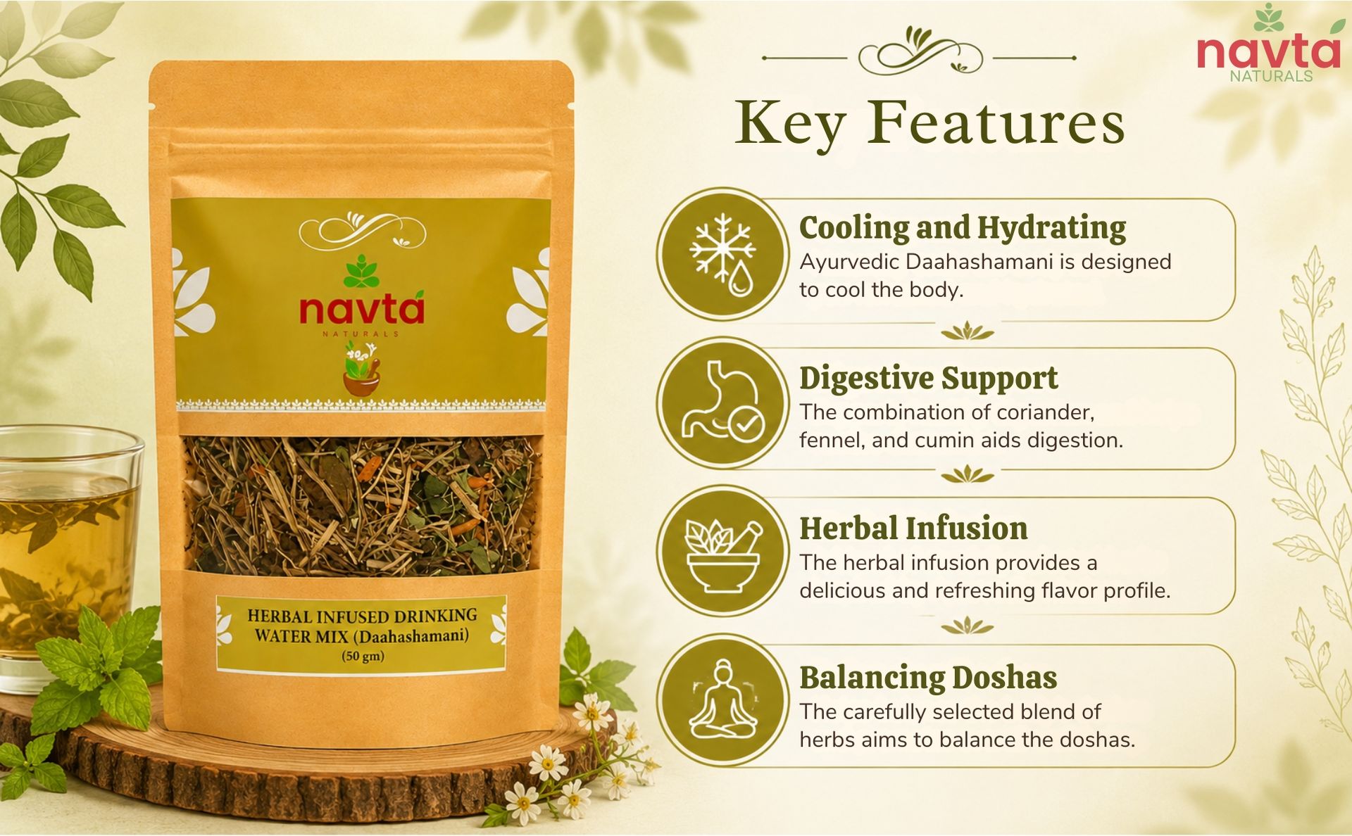 Daahashamani Herbal Water Mix – Ayurvedic Lung Detox & Digestive Wellness Drink | Natural Hydration Support (Pack of 2 x 50g)