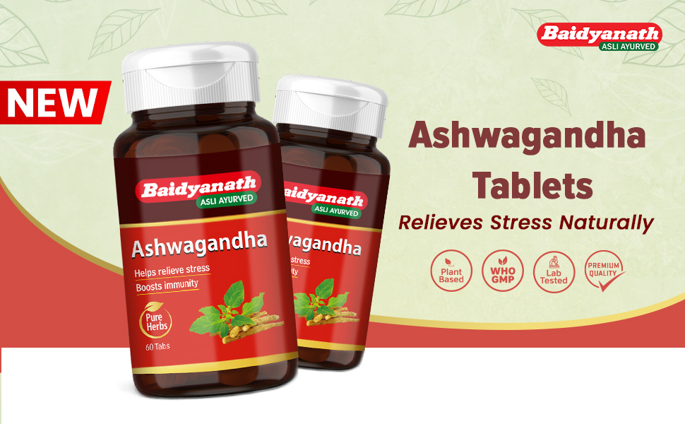 Baidyanath Ashwagandha - 60 Tablets | Ayurvedic Formulation with Ashwagandha Root Extract | Stress, Sleep, Immunity & Stamina Support