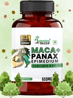 Humming Herbs Maca with Panax Ginseng Supplements 7200mg | Maca Root Extract Powder | Increase Stamina and Build Muscle - 90 Capsules