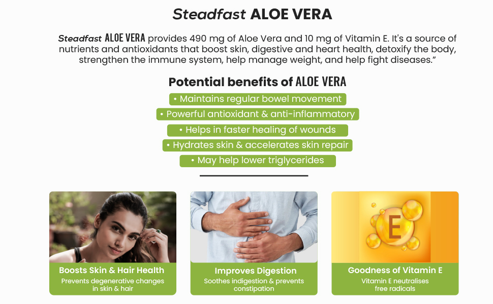 Steadfast Nutrition Aloe Vera for Healthy Skin & Hair Improves Digestion Strengthens Immunity Natural Extract (60 Capsules)