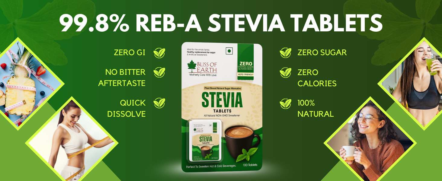 Bliss of Earth Stevia 500 Tablets Sugar free Pellets Zero Calorie Sweetener Diabetic and Keto Friendly Zero Calorie Keto Sweetener, Organic Quick Dissolve 99.8% REB-A Purity