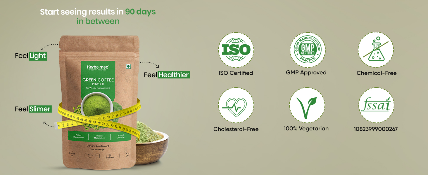 Herbal Max Green Coffee Powder | Natural Weight Management & Energy Support | Organic, All-Natural Supplement for Digestion, Metabolism & Daily Wellness | 100 g